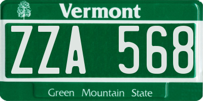 VT license plate ZZA568