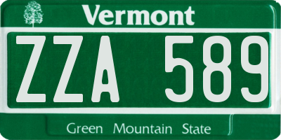VT license plate ZZA589