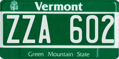 VT license plate ZZA602