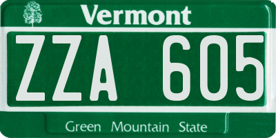 VT license plate ZZA605