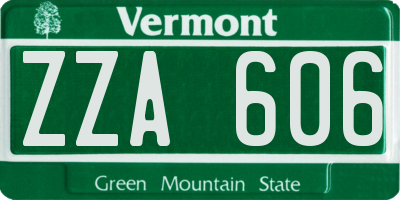 VT license plate ZZA606
