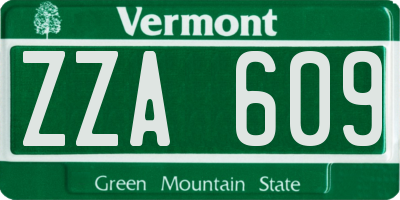 VT license plate ZZA609