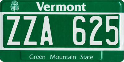VT license plate ZZA625