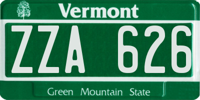 VT license plate ZZA626