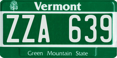 VT license plate ZZA639