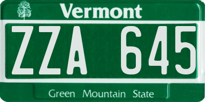 VT license plate ZZA645