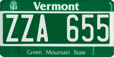 VT license plate ZZA655