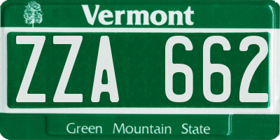 VT license plate ZZA662