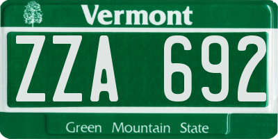 VT license plate ZZA692
