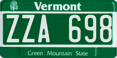 VT license plate ZZA698