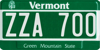 VT license plate ZZA700