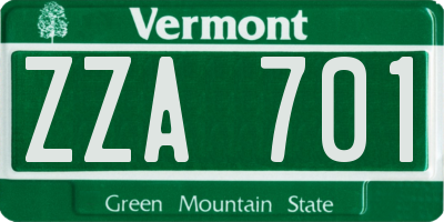 VT license plate ZZA701