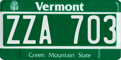 VT license plate ZZA703
