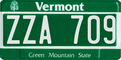 VT license plate ZZA709