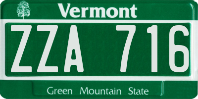 VT license plate ZZA716