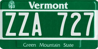 VT license plate ZZA727