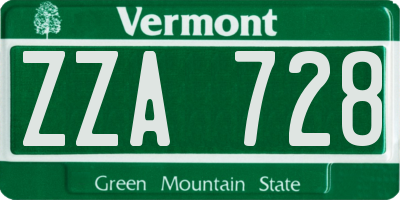 VT license plate ZZA728