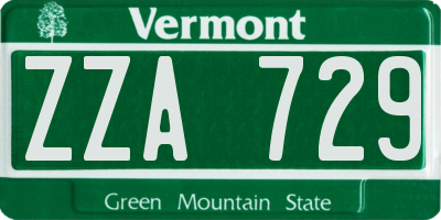 VT license plate ZZA729