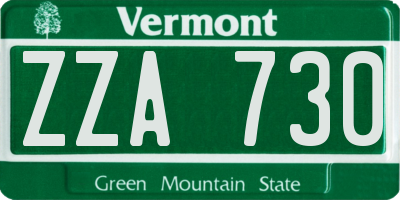 VT license plate ZZA730