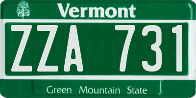 VT license plate ZZA731