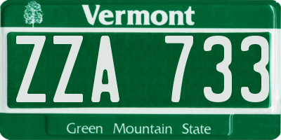 VT license plate ZZA733