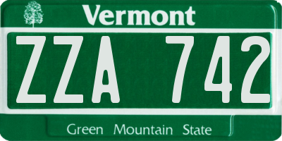 VT license plate ZZA742