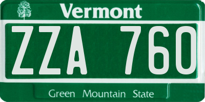 VT license plate ZZA760