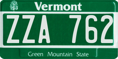 VT license plate ZZA762