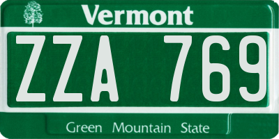 VT license plate ZZA769