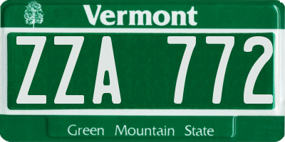 VT license plate ZZA772