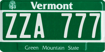 VT license plate ZZA777
