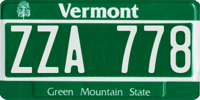 VT license plate ZZA778
