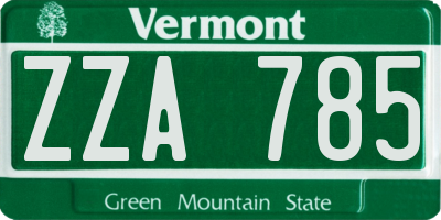 VT license plate ZZA785