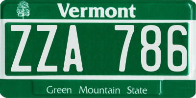 VT license plate ZZA786