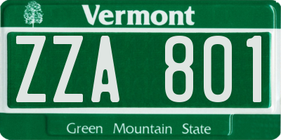 VT license plate ZZA801