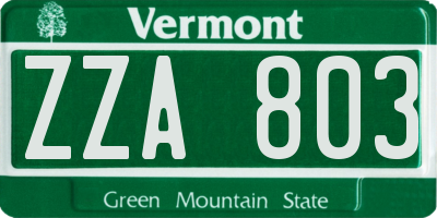 VT license plate ZZA803