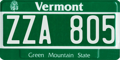 VT license plate ZZA805