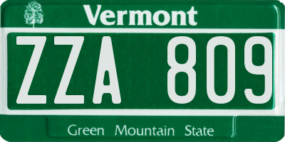 VT license plate ZZA809