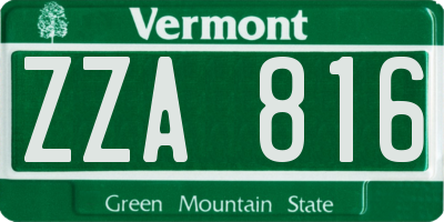 VT license plate ZZA816