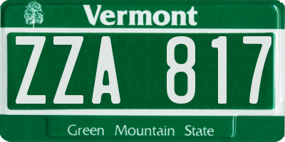 VT license plate ZZA817