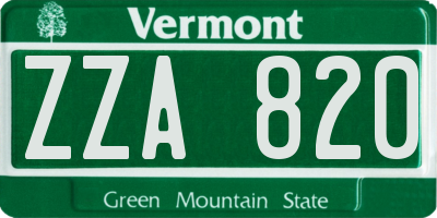 VT license plate ZZA820