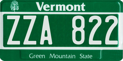 VT license plate ZZA822