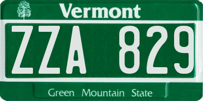 VT license plate ZZA829