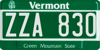 VT license plate ZZA830