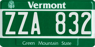 VT license plate ZZA832