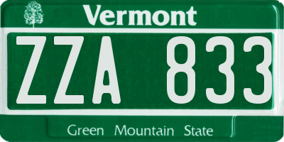 VT license plate ZZA833
