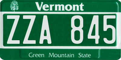 VT license plate ZZA845