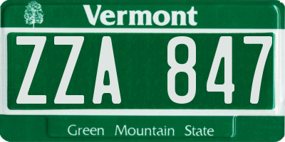 VT license plate ZZA847
