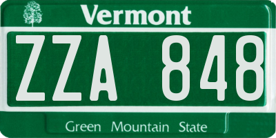 VT license plate ZZA848