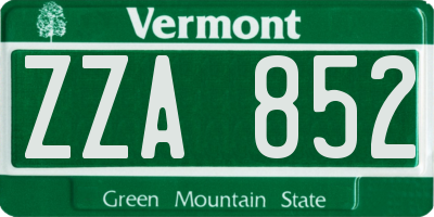 VT license plate ZZA852